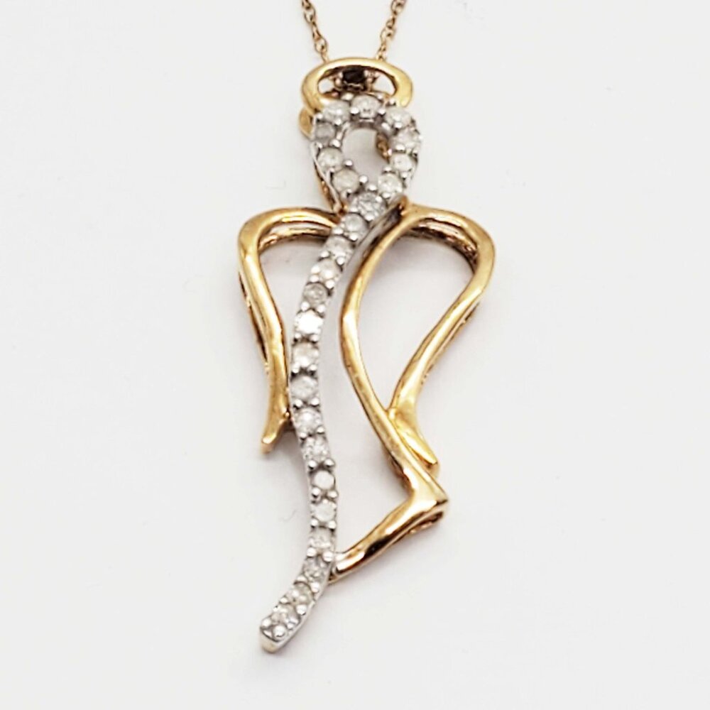 Heng Ngai Designer Diamond Angel Openwork Pendant Necklace 10k Gold